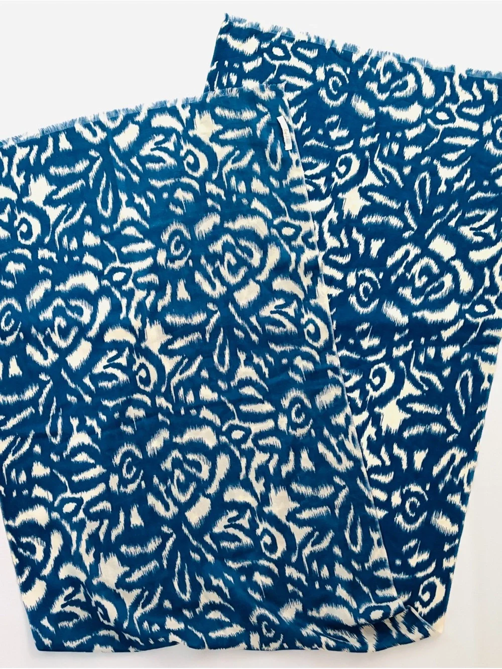 Boden Wool Scarf Wrap Shawl Indigo Blue Size 72 in x 22 in Abstract Design New